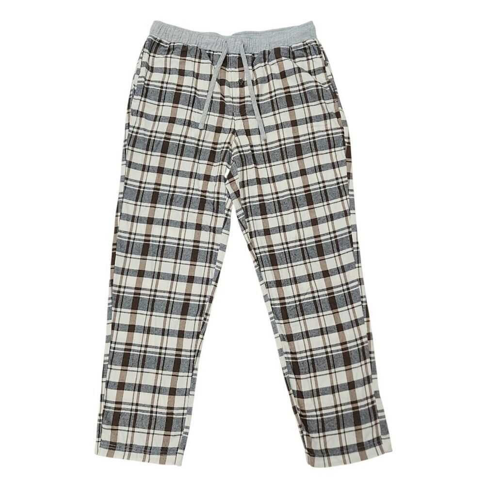 Eddie Bauer Flannel Pajama Pants Mens Medium Brown Cream Plaid Sleepwear Lounge